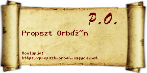 Propszt Orbán névjegykártya